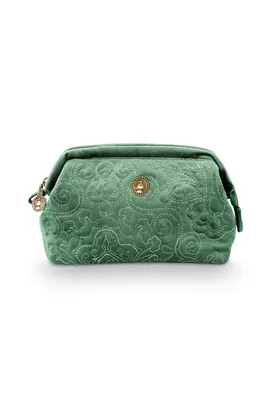 Pip Cosmetic Purse Small Velvet Quilted Green 19x12x8.5cm