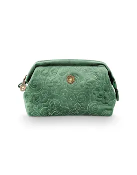 Pip Cosmetic Purse Small Velvet Quilted Green 19x12x8.5cm