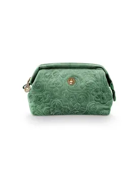 Pip Cosmetic Purse Small Velvet Quilted Green 19x12x8.5cm