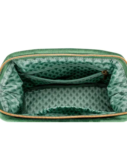 Pip Cosmetic Purse Small Velvet Quilted Green 19x12x8.5cm