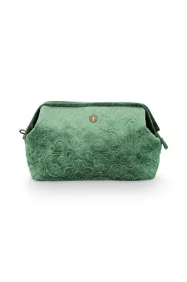 Pip Cosmetic Purse Extra Large Velvet Quilted Green 30x20.7x13.8cm