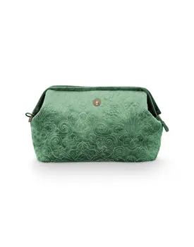 Pip Cosmetic Purse Extra Large Velvet Quilted Green 30x20.7x13.8cm