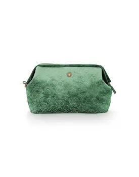 Pip Cosmetic Purse Extra Large Velvet Quilted Green 30x20.7x13.8cm