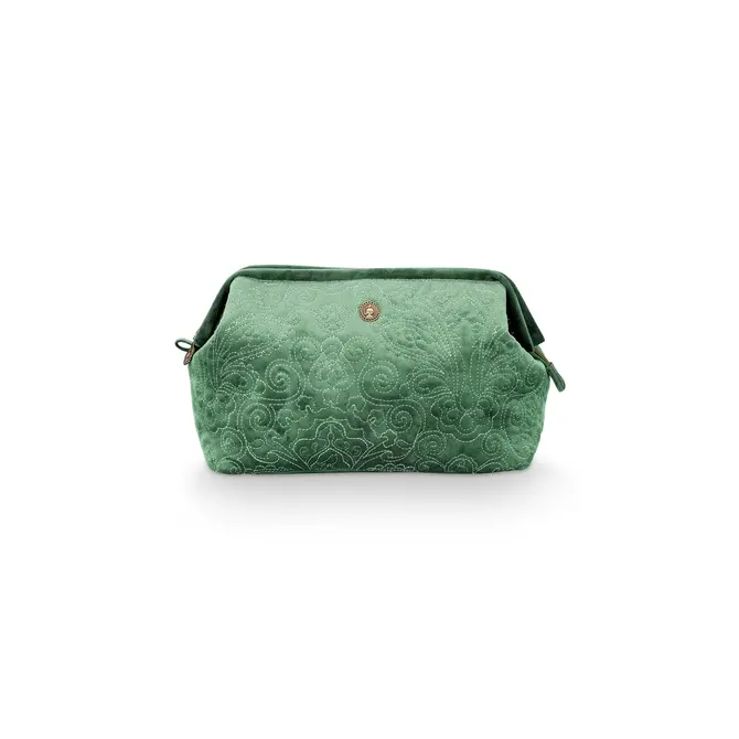 Pip Cosmetic Purse Extra Large Velvet Quilted Green 30x20.7x13.8cm