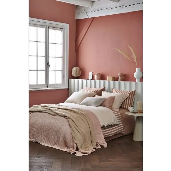 Vandyck Pure 46 Unwashed Yarn Dyed Stripe Duvet Cover Old Rose 200x220