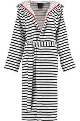 Cawö Dames Badjas met Capuchon 1243 Schwarz-weiss  44