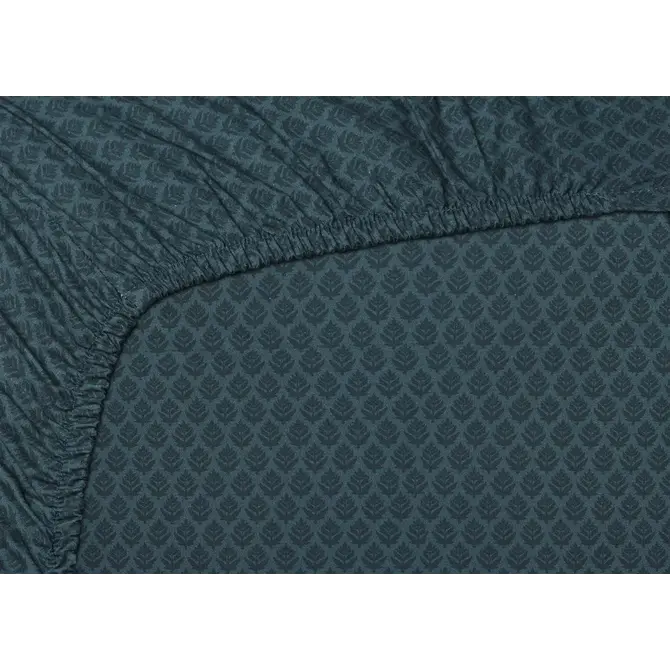 Pip Studio Thousand Leaves hoeslaken  Donkerblauw 90x200 cm Hoekhoogte 25 cm