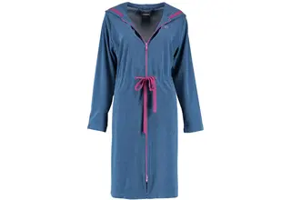 Cawö Peignoir femme avec capuche, cravate et fermeture éclair 821 - Blau-beere XS