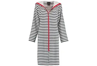 Cawö Ladies Peignoir court avec capuche et fermeture éclair 1244 Schwarz-weiss 42