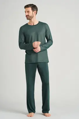 Schiesser heren pyjama lang 175586 dark green