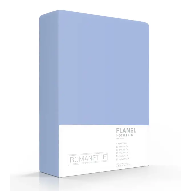 Romanette flanel hoeslaken  Licht blauw 140x200