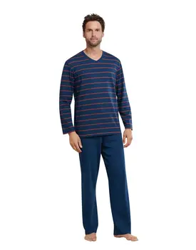 Schiesser Pyjama 159622 heren blauw/rood
