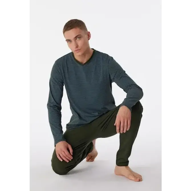 Schiesser Pyjama Long petrol 180258 54/XL