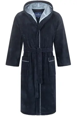 Morgenstern herenbadjas met capuchon Daniel marine/blauw Maat M