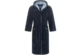 Morgenstern herenbadjas met capuchon Daniel marine/blauw Maat M