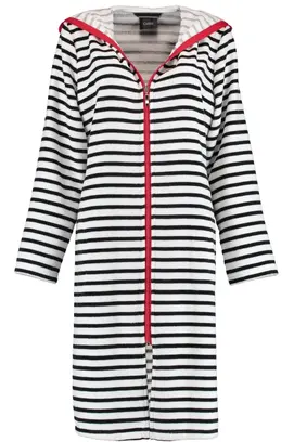 Cawö Dames Badjas kort met Capuchon en Ritssluiting 1244 Schwarz-weiss  38