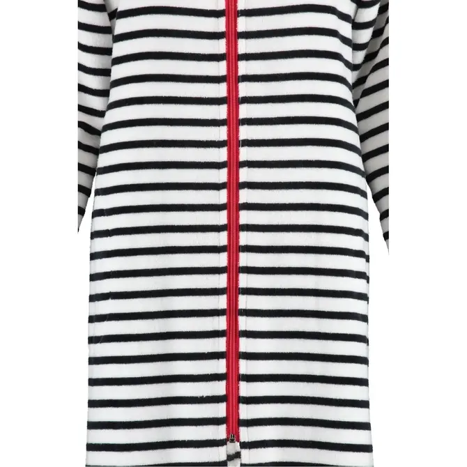 Cawö Ladies Peignoir court avec capuche et fermeture éclair 1244 Schwarz-weiss 38