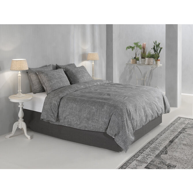 Zo! Home Housse de Couette Paisley en Lin 200x200/220 Gris Foncé