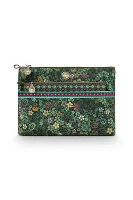 Pip Studio Cosmetic Bag Combi Tutti i Fiori Green 26x18x7.5cm/22x13x1cm