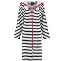 Cawö Dames Badjas kort met Capuchon en Ritssluiting 1244 Schwarz-weiss  44