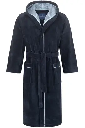 Morgenstern herenbadjas met capuchon Daniel marine/blauw Maat S