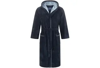 Morgenstern herenbadjas met capuchon Daniel marine/blauw Maat S