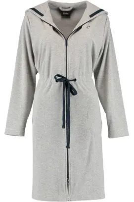Cawö Dames Badjas met Capuchon, band en rits 821 - Grau-blau  XL