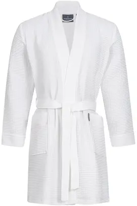 Morgenstern badjas Sascha Kimono wafelstof kort 100cm Wit XL