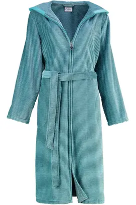 Cawö Dames Badjas met Capuchon en Rits 6432 Türkis 48
