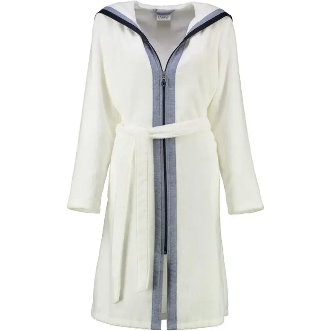 Cawö Dames Badjas met Capuchon en Rits 6598 Weiss 50