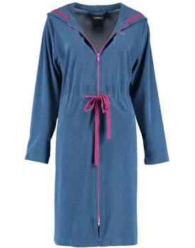 Cawö Dames Badjas met Capuchon, band en rits 821 - Blau-beere  XL