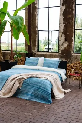 Kayori Goko Housse de Couette Satin de Coton 200/200-220 Bleu