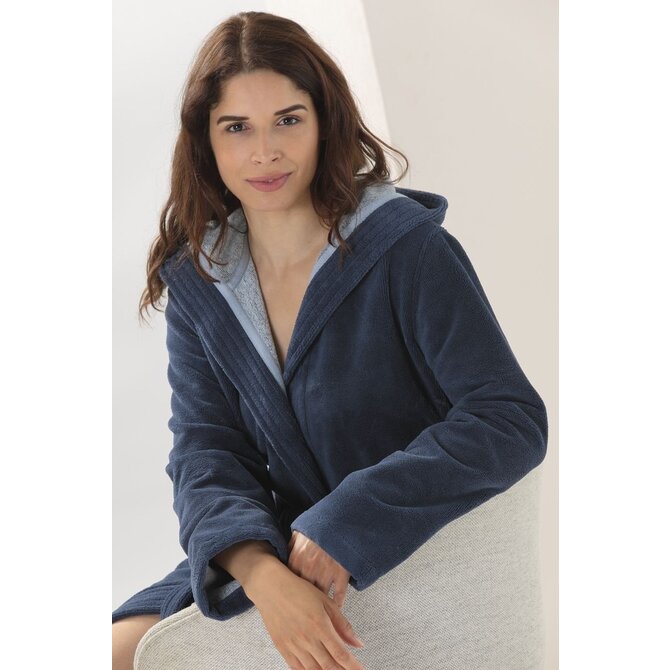 Cawo Femmes Home Peignoir avec Capuche Uni 44/46 mer Cawo Femmes Home Peignoir avec Capuche Uni 44/46 mer