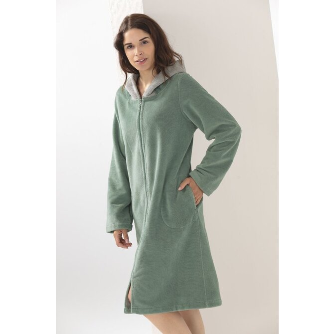 Cawo Dames  Home Badjas met Capuchon en ritssluiting Doubleface 36/38 fjord