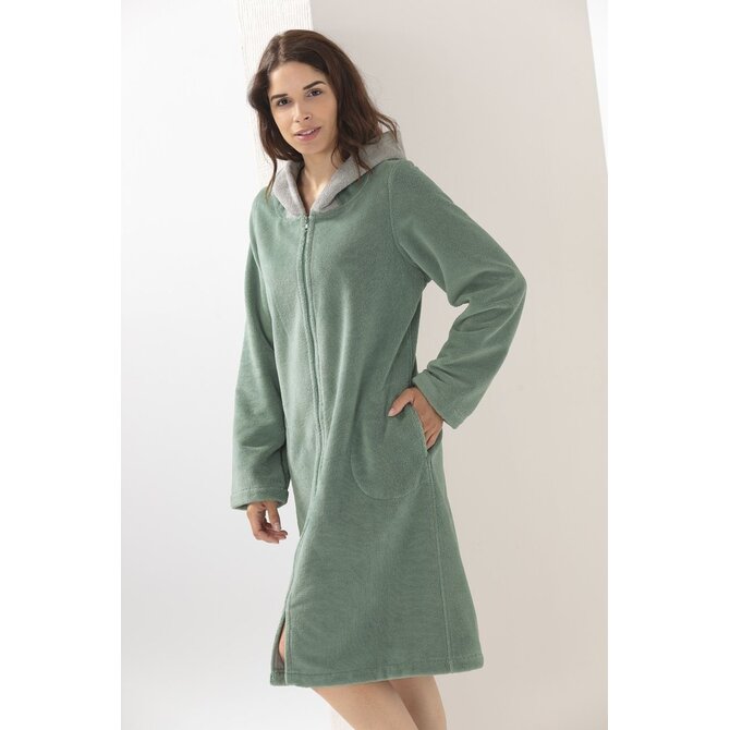 Cawo Dames  Home Badjas met Capuchon en ritssluiting Doubleface 40/42 fjord