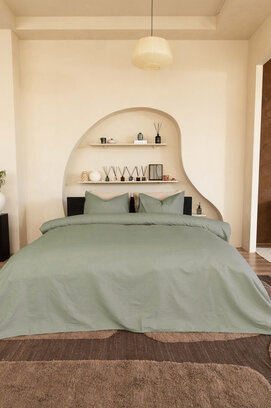 Kayori Otsu Housse de Couette Satin de Coton 140x200/220 Vert Olive