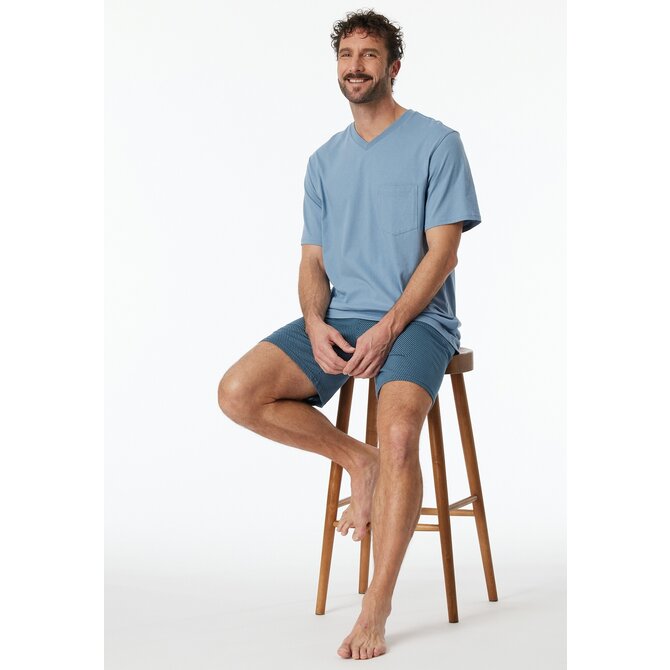 Schiesser Pyjama Court bleu-gris 181153 54/XL
