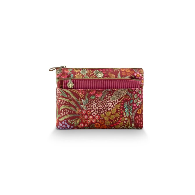 Pip Studio Caryn Trousse de Toilette Combi Querida Velours Rouge 26x7.5x18cm/22x1x13cm