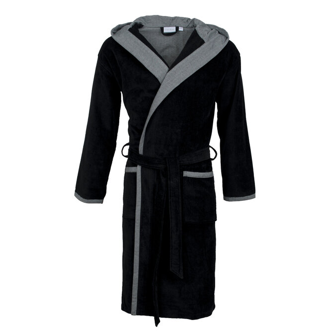 Carl Ross Heren Badjas Velours met Capuchon 637310 Deep Black/Basalt 52/54