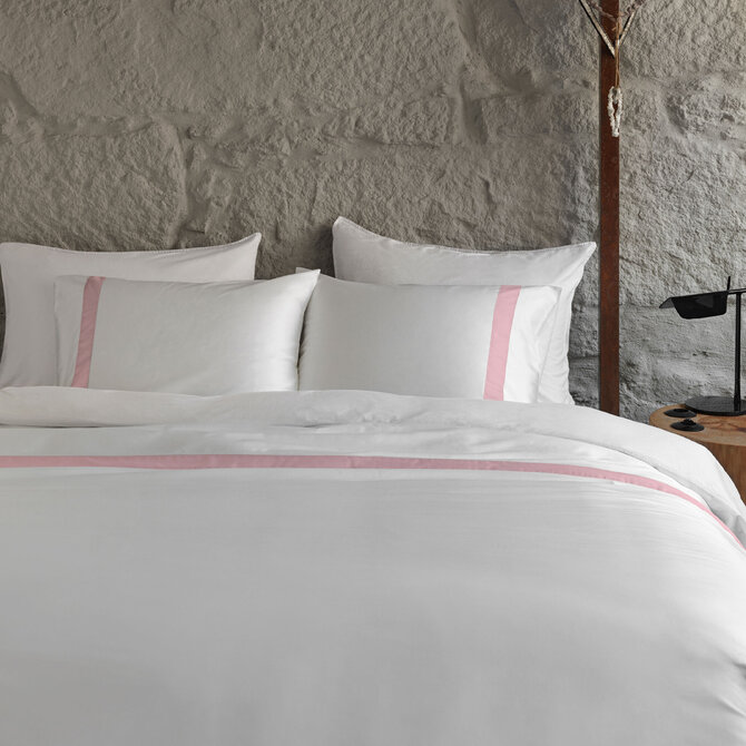 Dommelin Housse de couette Listra Satin 300TC Blanc-rose clair 140x200/220 cm