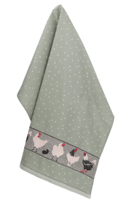 Bunzlau Castle Theedoek  Chickens  Dark Green