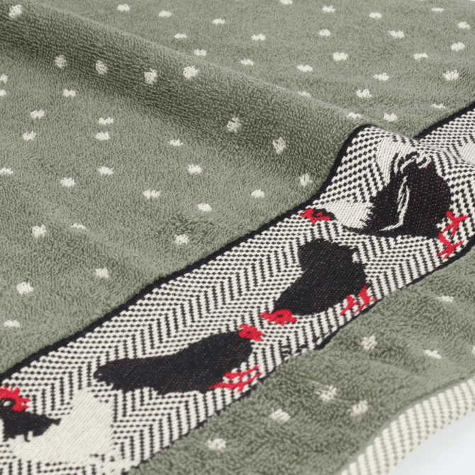 Bunzlau Castle Keukendoek Chickens  Dark Green