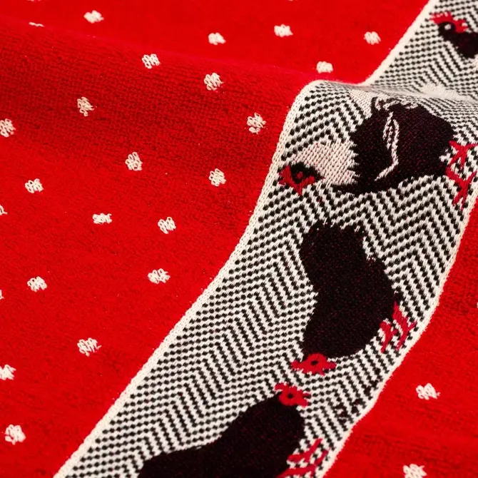 Bunzlau Castle torchon de cuisine Chickens Red 53x60