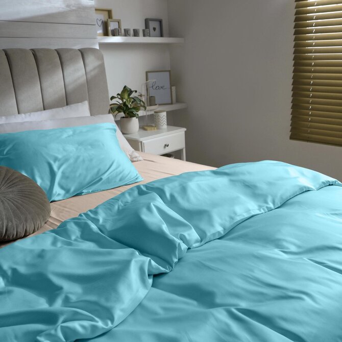 Dommelin Laken Uni Satijn 300TC 569 Aquamarijn 270x300 cm