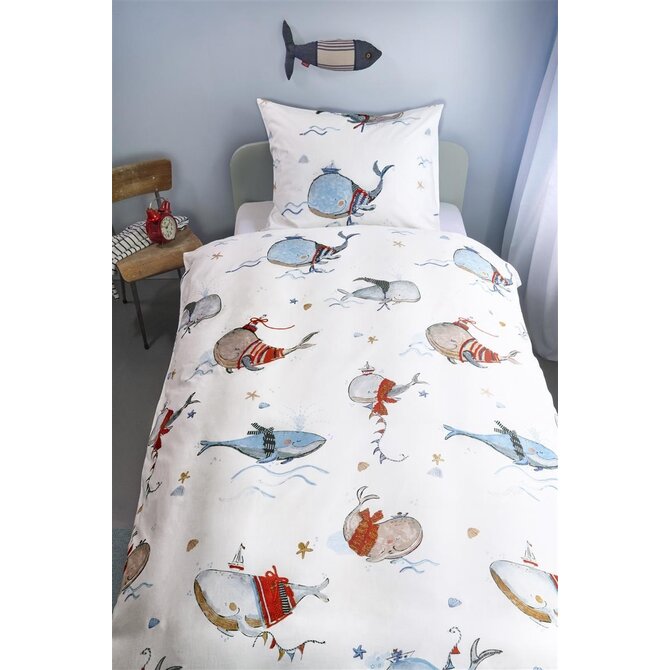 Beddinghouse x Hanneke de Jager Housse de couette Whaletastic - Bleu 100x135 cm