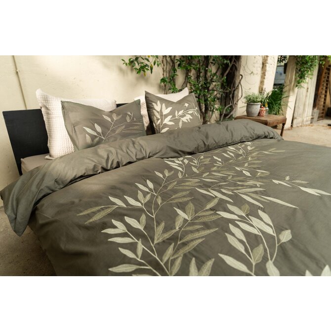 Kayori Habo Housse de Couette Coton 140x200/220 Vert Foncé