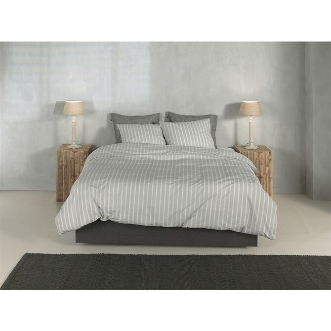 Zohome Housse de Couette en Percale à Rayures 140x200/220 Northern Grey