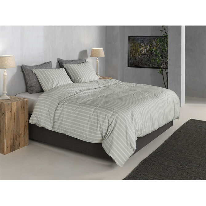 Zohome Righe di Percalle Dekbedovertrek 200x200/220 Northern Grey