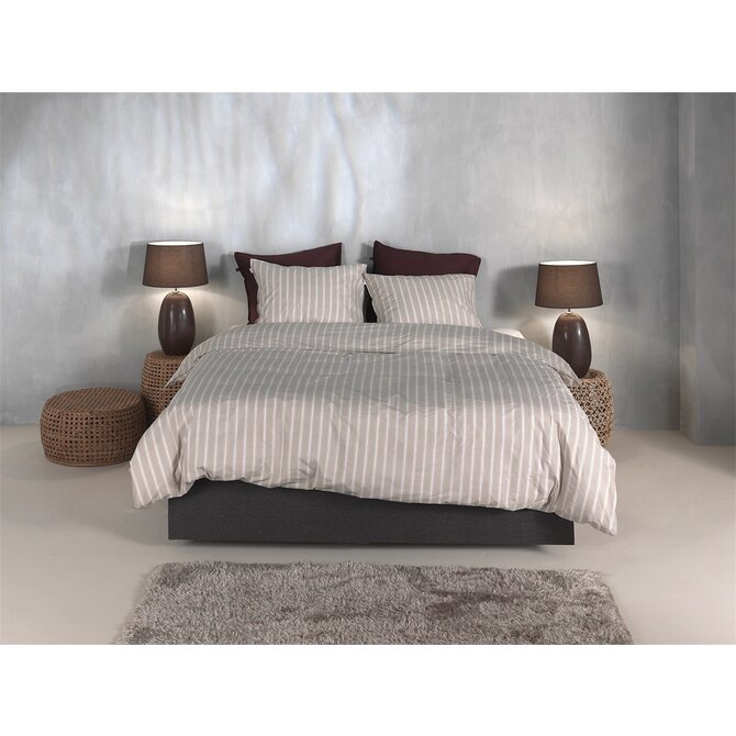 Zohome Housse de Couette en Percale Righe 140x200/220 Taupe Clair