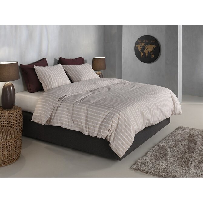 Zohome Housse de Couette en Percale Righe 240x200/220 Taupe Clair